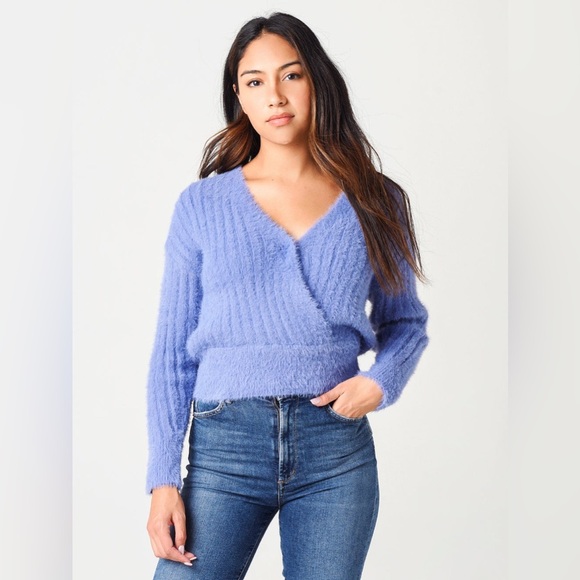 ASTR Women's Veda Sweater V Neck Wrap Blue Size Small - Picture 1 of 9